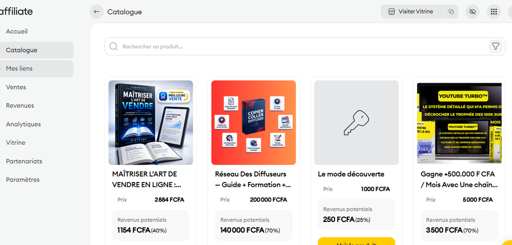 catalogue de produits affiliés Chariow 