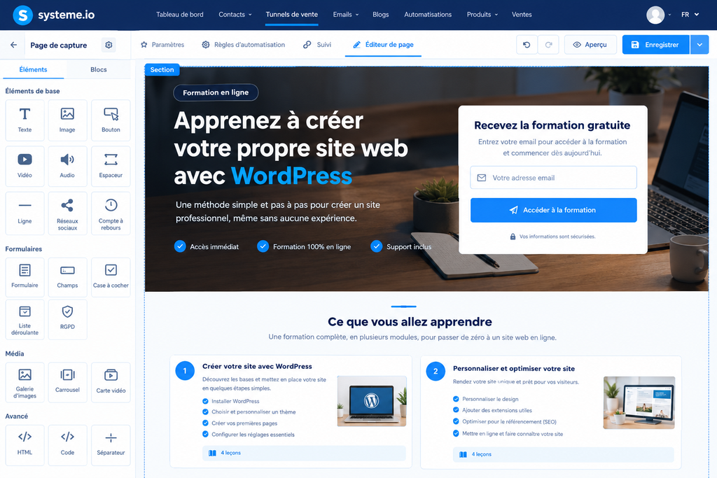 éditeur de tunnel de vente Systeme.io 
