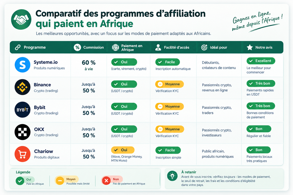 comparatif des programmes d'affiliation qui paient en Afrique 