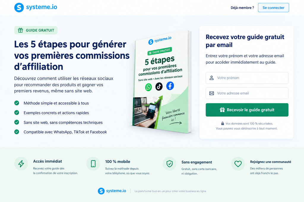page de capture gratuite pour l'affiliation sans site web